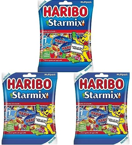 HARIBO Starmix Multipack, 7 Mini Bustine da 40gr, Caramelle Gommose, Gusto Frutta, Ideali per una Festa di Compleanno 280gr (Confezione da 3)