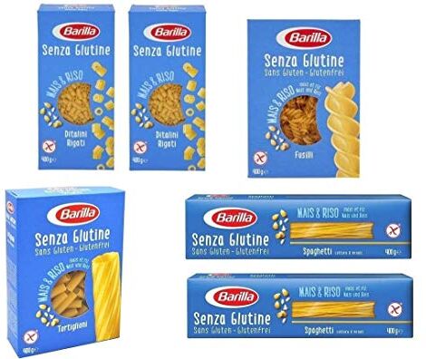 Barilla Test Pack  Senza Glutine Pasta Senza Glutine Senza Glutine 2X Ditalini Rigati 2X Spaghetti 1x Fusilli 1x Tortiglioni ( 6 x 400g )