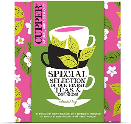 CUPPER Collection Tè e Tisane Biologiche, Cofanetto, Assortimento di Tè e Tisane Biologico e Fairtrade con Filtri 100% Biodegradabili, Confezione da 45 bustine