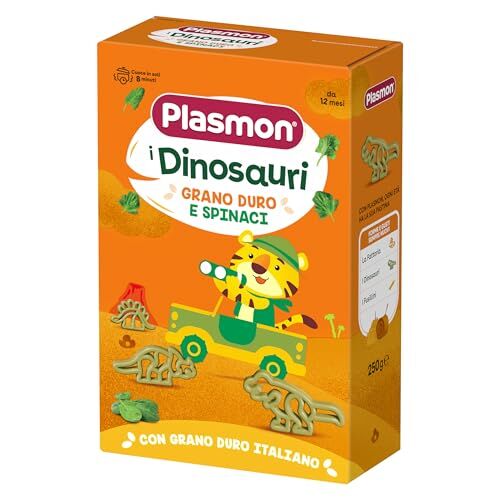 Plasmon Pasta Grano duro Dinosauri e Spinaci 12x250 g, dai 12 Mesi