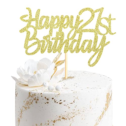 Sumerk Topper per torta per 21° compleanno, con glitter, colore: oro