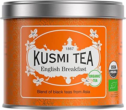 KUSMI TEA English Breakfast Bio Miscela di tè nero asiatico Lattina di metallo da 100 g Circa 40 tazze