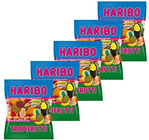 HARIBO Tropifrutti, Caramelle Gommose alla Frutta, Dolciumi, 5 Sacchetti da 200g