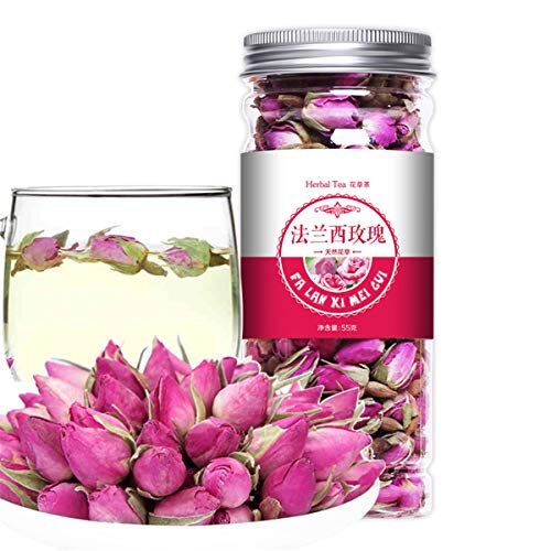 HELLOYOUNG Tè alle erbe cinese Fiore Tè alla frutta Tè alla rosa in scatola Seta dorata Crisantemo in bottiglia Nuovo tè profumato Sanità Fiori Tè verde salutare (55g rosa francese)