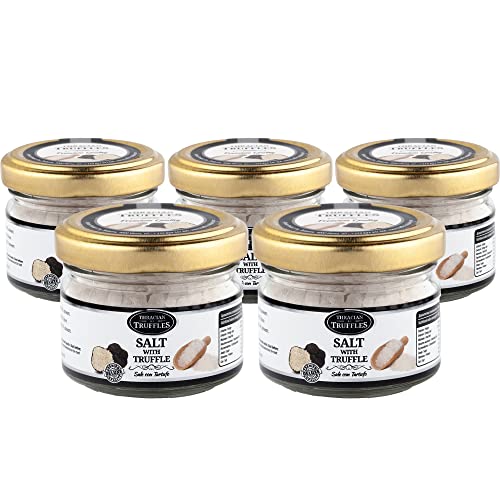 Generic Sale al tartufo nero, Sale marino con tartufo, Sale Gourmet aromatizzato al tartufo, Condimento al tartufo nero, condimento al tartufo, Sale con Tartufo 5 x vasetti in vetro da 60g