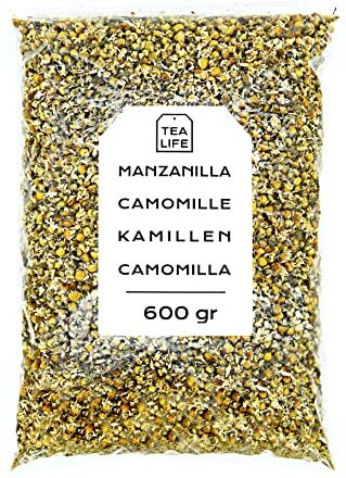 Tea Life Fiori di Camomilla Secchi 600 gr Camomilla Fiori Infuso di Camomilla Dolce Fiori di Camomilla Tisane Fiori di Camomilla Sfuso Proprietà Rilassanti e Benefiche Infuso d'Erbe