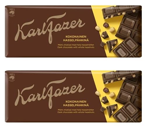 Fazer Karl  Dark Whole Hazelnuts Chocolate 2 Bars von 200 g 14,2 Unzen