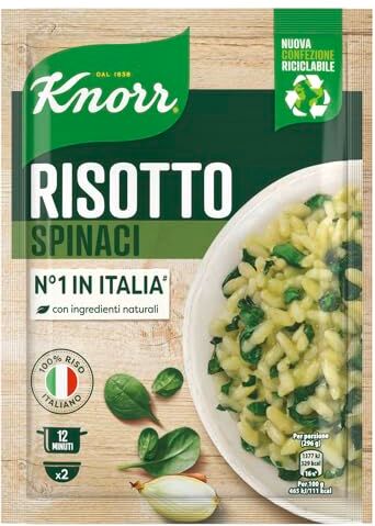 Knorr Risotto con Spinaci, Risotto Pronto con Ingredienti Naturali, 100% Riso Italiano e Chicci al Dente, Preparazione in Pentola o al Microonde, 175g, 2 Porzioni