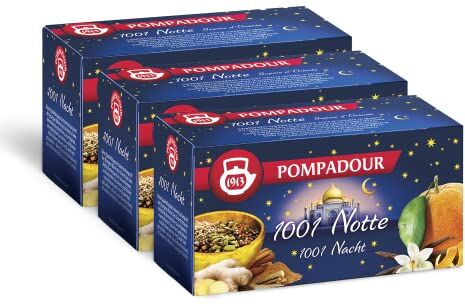 Pompadour , Infuso 1001 Notte, 60 Filtri (3 Confezioni da 20 Filtri), con Cannella, Zenzero e Cardamomo, Ideale per le Fredde Sere d'Inverno, Senza Lattosio, Glutine e Allergeni, Vegan