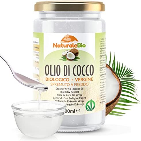 NaturaleBio Olio di Cocco Biologico Vergine 1000 ml. Crudo e Spremuto a Freddo. Organico e Naturale. Bio Nativo e non Raffinato. Origine Sri Lanka.