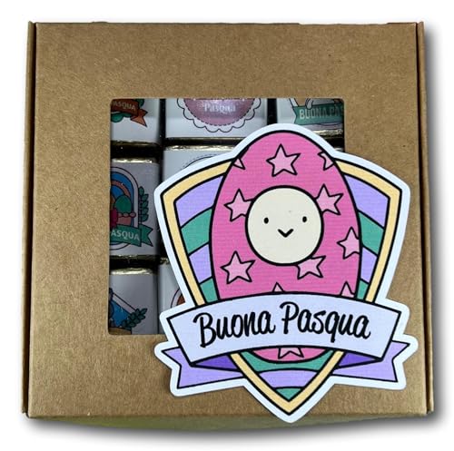 Generic Scatola con 9 cioccolatini cremini assortiti personalizzati per Pasqua disegno diverso a scelta su ogni cioccolatino scatolina di cartone personalizzata regalo pasquale