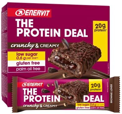 Enervit , The Protein Deal, Protein Bar Brownie Lover, 12 Barrette da 55g Proteiche, 20 Grammi di Proteine, Gusto Cioccolato, Snack Senza Glutine, Low Sugar