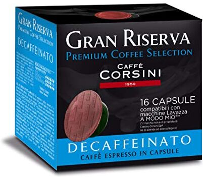 Caffè Corsini Gran Riserva Decaffeinato Miscela di Caffè Espresso in Capsule Compatibili Lavazza a Modo Mio Pacco da 6 x da 16 capsule