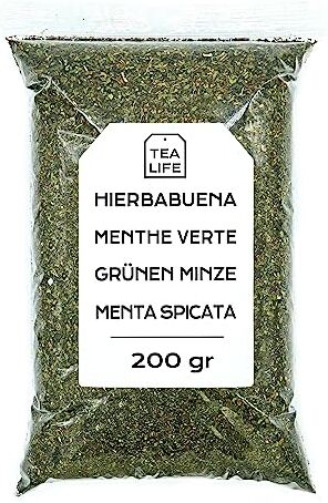 Tea Life Menta Spicata Essiccata 200 gr Tè alla Menta Spicata Tisana Menta Menta Sfusi Salute e Proprietà Naturali Infuso d'Erbe