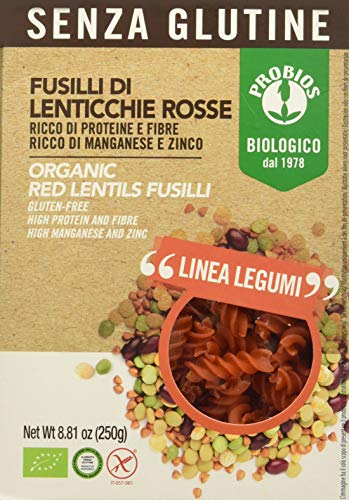 Probios Fusilli 100% Lenticchie Rosse Bio senza Glutine Confezione da 12 x 250 g