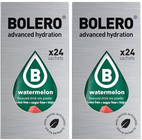 Bolero Drink 48 Bustine 3 grammi Watermelon 3 gr Gusti Diversi Assortimento alla Frutta Preparato Polvere Solubile Per Bevanda Fresca in Acqua Prodotto,144 grammi dolcificato stevia,0.14 kilograms