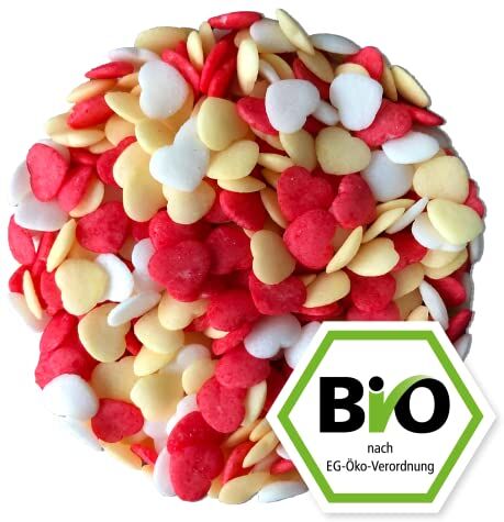 Kamelur 200g BIO Codetta di zucchero cuori rossi decorazioni zucchero colorati Sprinkles per decorare codette di zucchero BIO Natale in confezione biodegradabile