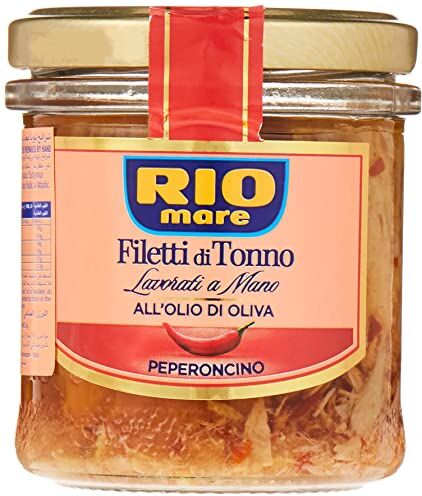 Rio Filettini di Tonno all'Olio di Oliva con Peperoncino, Lavorati a Mano, 1 Vasetto da 130 gr