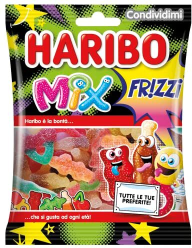 HARIBO Frizzi Mix, Caramelle Gommose Frizzanti, Gusto Frutta, Ideali per Feste e Dolci Momenti di Relax 175gr