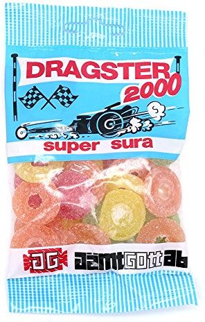 Candy Dragster 2000 Super Sura Super Sour Originale svedese Fruttato Sour Wheels Wine Gums Caramelle Dolci Bag 65 g, confezione da 3