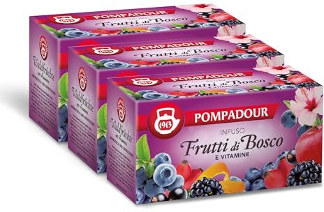 Pompadour , Infuso Frutti di Bosco e Vitamine, 60 Filtri (3 Confezione da 20 Filtri), Dolce e Fruttato, Ricco di Vitamine, Piace anche ai Bambini, Senza Lattosio, Glutine e Allergeni, Vegan