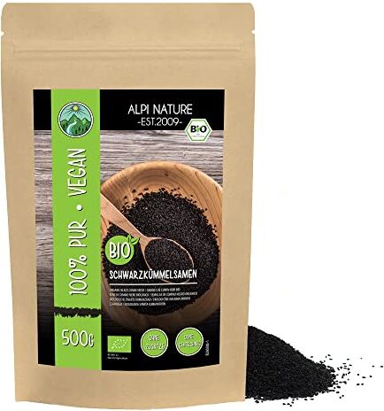 Alpi Nature Cumino nero biologico intero (500g), semi di cumino nero da coltivazione biologica controllata, senza glutine, senza lattosio, testato in laboratorio, vegano