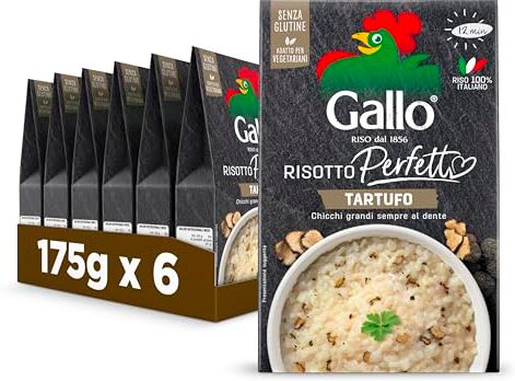 Riso Gallo Risotto Perfetto Tartufo 6 x 175gr, Chicchi Grandi al Dente, Riso 100% Italiano, Senza Glutine, Cottura 12 min