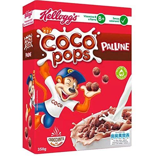 Kellogg's Cereali Coco Pops Palline Cacao Latte Colazione Riso Soffiato, 350 g
