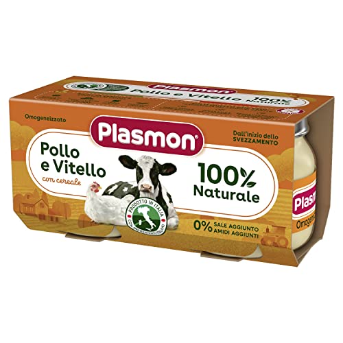 Plasmon Omogeneizzato Carne Pollo, vitello e cereale 2x80g Con Carne Italiana, 100% naturale, senza amidi e sale aggiunti