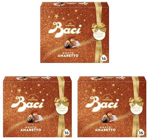 Perugina BACI  Amaretto Cioccolatini Fondenti ripieni al Gianduia, Scatola Regalo 200g (Confezione da 3)