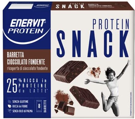 Enervit , Barrette Energetiche Snack Cioccolato Fondente, con Proteine del Latte e Fibre, Senza Glutine e Olio di Palma, Pack di 8 Barrette da 27 Grammi