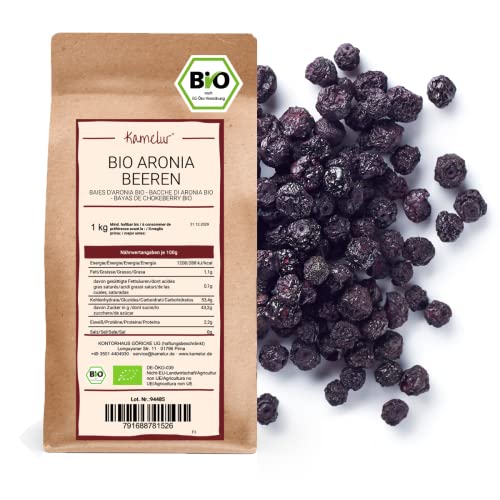 Kamelur Bacche Di Aronia BIO Non Trattate, Essiccate Bacche Di Aronia BIO Senza Zuccheri Aggiunti 1 Kg (Confezione Da 1)