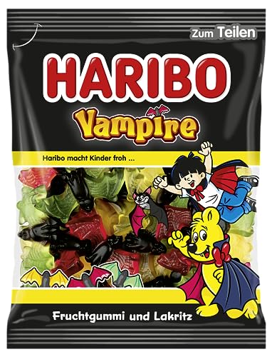 HARIBO Vampiri   Caramelle Gommose a Forma di Vampiro, Gusto Frutta e Liquirizia, Ideali per Halloween e Party, 175 g