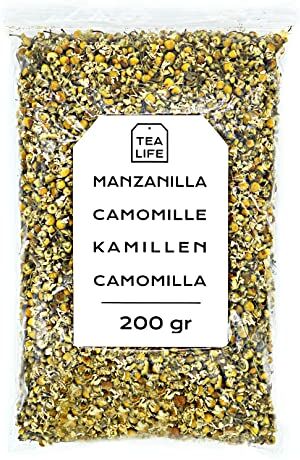 Tea Life Fiori di Camomilla Secchi 200 gr Camomilla Fiori Infuso di Camomilla Dolce Fiori di Camomilla Tisane Fiori di Camomilla Sfuso Proprietà Rilassanti e Benefiche Infuso d'Erbe