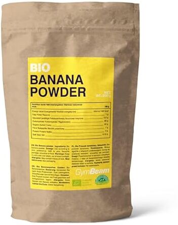 GymBeam Polvere di Banana Liofilizzata BIO 200 g Polvere Dolce e Gustosa Ricavata dal Frutto Naturale, Alternativa Sana allo Zucchero, Ricca di Fibre, Senza Dolcificanti, Priva di Glutine e Lattosio