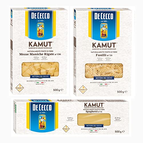 Generico Box PASTA KAMUT DE CECCO 3PZ MEZZE MANICHE, FUSILLI, SPAGHETTI (3X0,500kg)