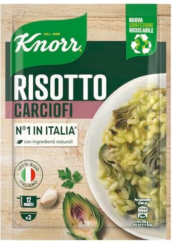 Knorr Risotto con Carciofi, Risotto Pronto con Ingredienti Naturali, 100% Riso Italiano e Chicci al Dente, Preparazione in Pentola o al Microonde, 175g, 2 Porzioni