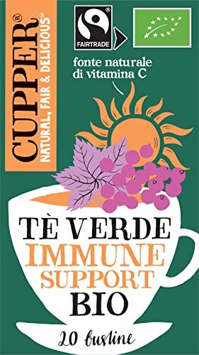 CUPPER Tè Verde Immune Support Biologico e Fairtrade con Ribes Nero, Acerola e Matcha, Filtri 100% Biodegradabili, Confezione da 20 Bustine