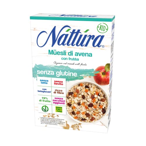 Generico Nattura   Muesli Biologico Avena e Frutta Senza Glutine con Betaglucani Fonte di Proteine Senza Latte Senza Lievito Senza Zuccheri Aggiunti Senza Olio Palma, Vegan OK 1 x 300 Gr