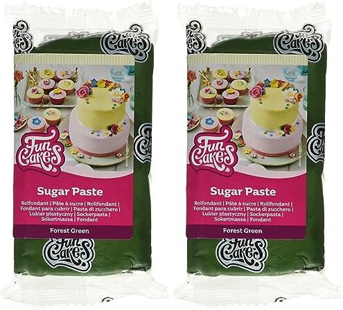 FunCakes Pasta di Zucchero Forest Green: facile da usare, liscia, flessibile, morbida e pieghevole, perfetta per decorare torte, halal, kosher e senza glutine. 250 gr (Confezione da 2)