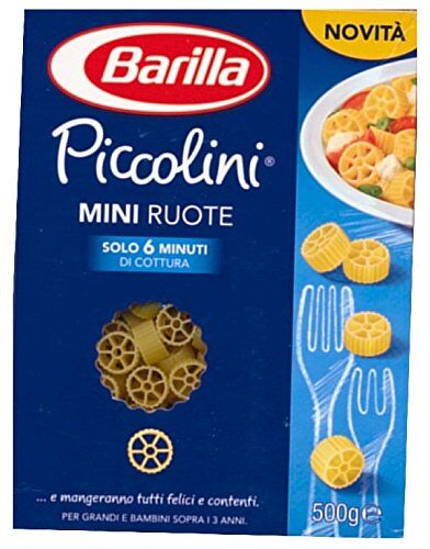 Barilla Pasta Mini Ruote Piccolini, Pasta Corta di Semola di Grano Duro 100% Italiano, 500 gr