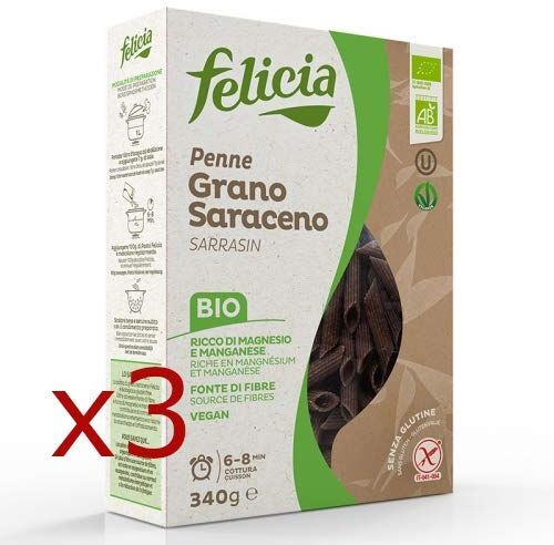 felicia 3x  PENNE PASTA CON FARINA DI GRANO SARACENO BIO SENZA GLUTINE VEGANA