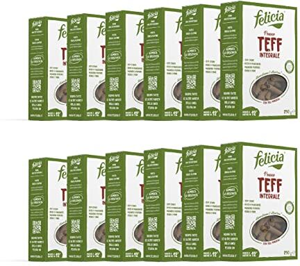 felicia , Penne Rigate di Teff Integrale, Pasta Biologica Ricca Fonte Fibre, Ferro, di Magnesio e di Fosforo, Conserva il Gusto Autentico della Cucina Etiope, Vegan, Box da 12 Confezioni