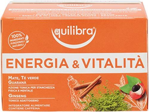 Equilibra Integratori Alimentari Tisane, Tisana Energia e Vitalità, 100% Ingredienti Funzionali Contro Stanchezza Fisica e Mentale, con Mate, Tè Verde e Guaranà, Materiali 100% Riciclabili, 15 Filtri