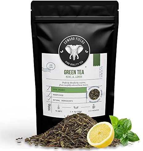 EDWARD FIELDS HIGH QUALITY TEA Edward Fields Tea ® Tè verde Sencha sfuso biologico con Menta e Limone. Tè biologico cinese raccolto a mano con ingredienti naturali ed ecologici, 100g, Cina.