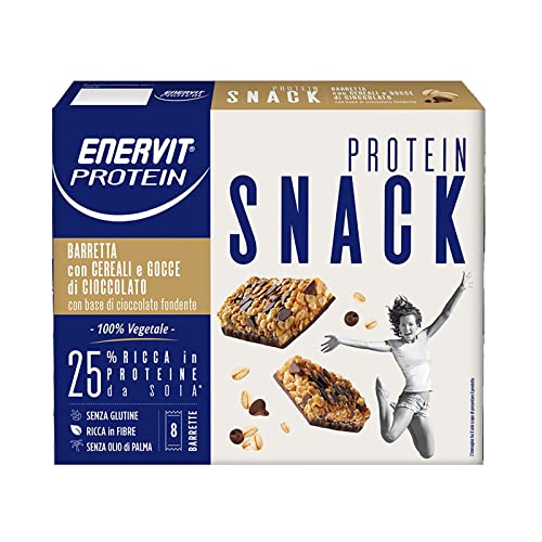 Enervit , Protein Snack Cereali e Cioccolato Fondente, Pack di 8 pezzi da 27 Grammi, Barrette Energetiche con Proteine di Soia, per Mantenere il Tono Muscolare, Senza Olio di Palma