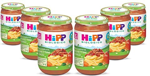 HiPP Pappa Pronta Completa Bio, Spaghettini al Ragù Delicato, per Bambini, Senza Sale Aggiunto, 6 Confezioni da 220 gr