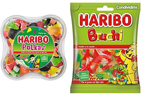 HARIBO Polka Mix 500 g Party Box Caramelle Gommose alla Frutta e alla Liquirizia, Scatola con sigillo salva freschezza & Bruchi, A Forma Di Bruco Gusto