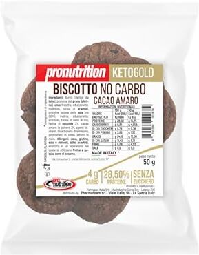 Generico ProNutrition BISCOTTO KETO NOCARBO PROTEICO Biscotti Proteici chetogenici ad Alto Contenuto di Proteine Gusto Cacao Amaro (Box da 6 pezzi da 50g).