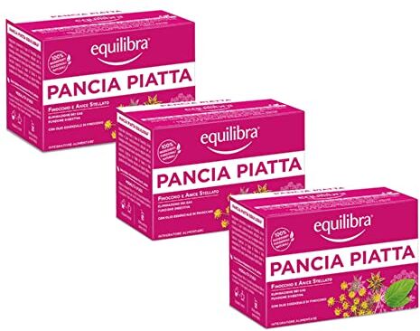 Equilibra Integratori Alimentari Tisane, Tisana Pancia Piatta, 100% Ingredienti Funzionali per la Digestione, con Finocchio, Anice Stellato e Carvi, Materiali 100% Riciclabili, 3 Pezzi da 15 Filtri